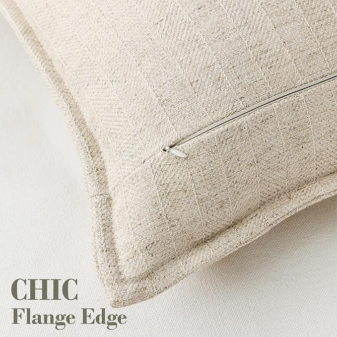 12x20 Linen Pillow Covers Natural Beige Pack of 2 Farmhouse Boho Neutral Accents Striped Textured Rectangular Lumbar Decorative Throw Pillow Cases for Living Room Couch Bed Home Decor