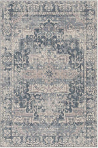9x12 Area Rugs for Living Room Bedroom, Large Washable Rug, Blue Vintage Retro Boho Rug, Non Slip & Low Pile Faux Wool Thin Carpet for Indoor Dining Room and Kids Room(Blue 9x12ft)