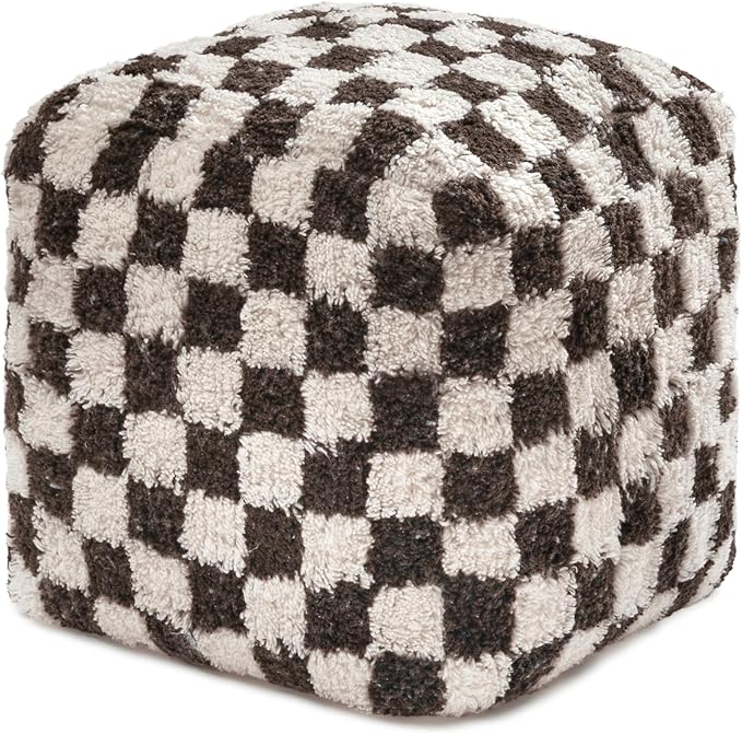 Anji Mountain Pouf Ottoman Foot Rest, Handmade Ottoman Pouf, Comfortable Foot Stool, Decorative Floor Seating for Living Room Decor, Bedroom & Home Décor Accent - Espresso Checker