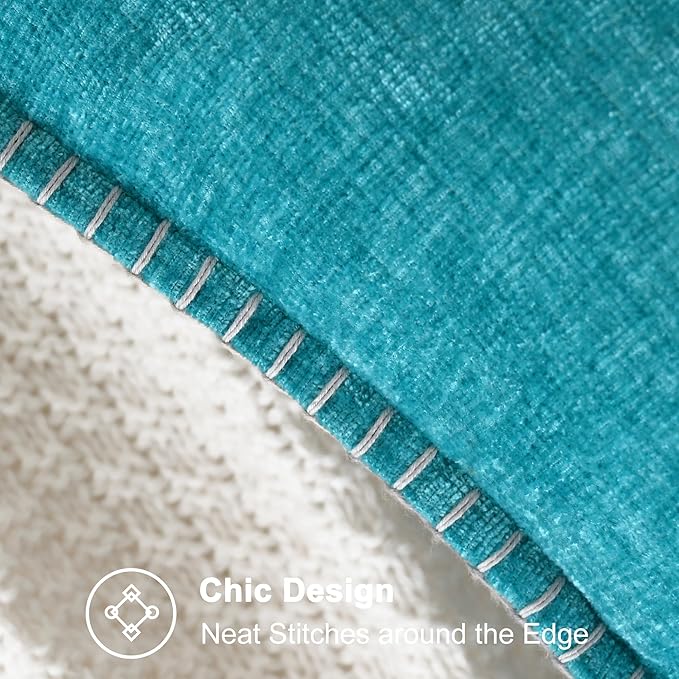 CaliTime Throw Pillow Covers Decorative 26 X 26 Inches Pack of 2 Cotton Thread Stitching Edges Solid Dyed Soft Chenille Cushion Cases for Couch Sofa Bed Living Room Farmhouse Lake Blue