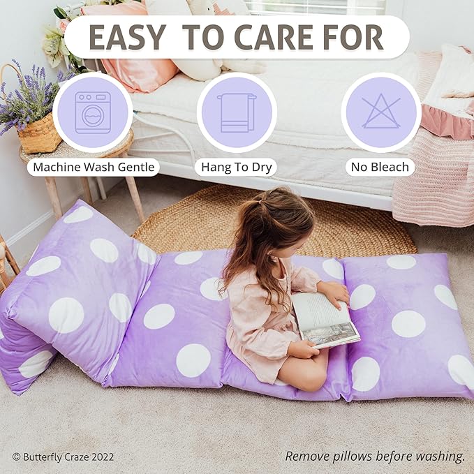 Butterfly Craze Floor Pillow Case, Mattress Bed Lounger Cover, Polka Purple, Queen Size - Cozy Seating Solution for Kids & Adults, Recliner Cushion, for Reading, TV Time (Pillow Not Included)