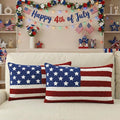 AVOIN colorlife 4th of July Patriotic Striped Star Flag Embroidered Throw Pillow Covers, 12 x 20 Inch Independence Day Decor Tufted Patterned Linen Cushion Case for Sofa Couch Set of 2