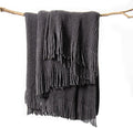 lifein Throw Blanket for Couch, Soft Boho Decor Bed Throw,Cozy Grey Knitted Chenille Small Farmhouse Lightweight Throw (Dark Grey,50 * 60")