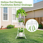 iDavosic.ly 3 Tier Tall Metal Plant Stand Indoor Outdoor, Wrought Iron Corner Flower Pot Holder Shelf, 34 Inch Vertical Display Rack for Patio Porch Living Room Garden, White
