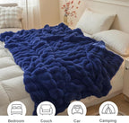 LIFEREVO Fluffy Faux Rabbit Fur Bubble Blanket, Plush Shaggy Throw for Couch Sofa, Cozy Comfy Furry Bed Blanket Adults Kids Teens Girls, Royal Blue Fuzzy Throw for Bedroom Living Room 60x90, Navy Blue