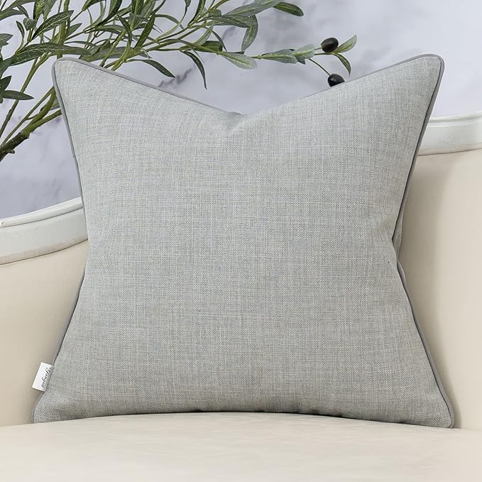 Yangest Patchwork Pillow Cover 20x20 Inch Luxury Cotton and Linen Cushion Cover Faux Leather Pillowcover for Couch Bedroom Living Room, Gray