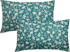 Teal Pillow Covers 12x20 Set of 2 Vintage Floral Rustic Old Style Cute Flower Print Rectangle Decorative Outdoor Pillowcases Seasonal Farmhouse Throw Cushion Case Couch Sofa Bed Decor