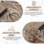 VClife XL Sofa Cover Chenille Couch Cover for 3 Cushion Couch Sofa, Modern Beige Chocolate Striped Couch Covers for Kids Washable Sectional Sofa Protector with Tassel 71"X134"