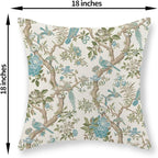 Teal Green Floral Bird Pillow Covers 18x18 Inch Set of 2 Chinoiserie Throw Pillows Vintage Flowers Bird Decorative Pillow Cases Outdoor Chinoiserie Decor Farmhouse Cushion Case for Couch Sofa