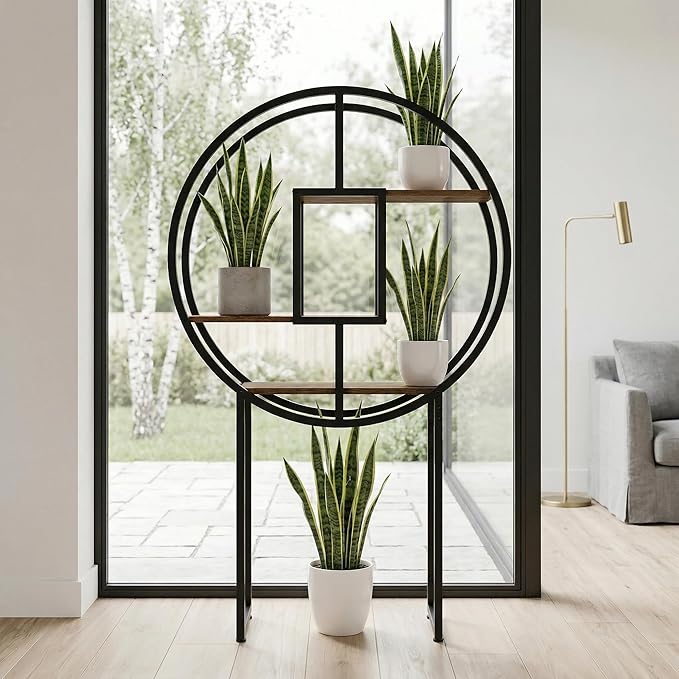 OFFICEROO Indoor Plant Stand 4ft 3in – Modern Asian Inspiration Moon Plant Stand, Circle Plant Shelf