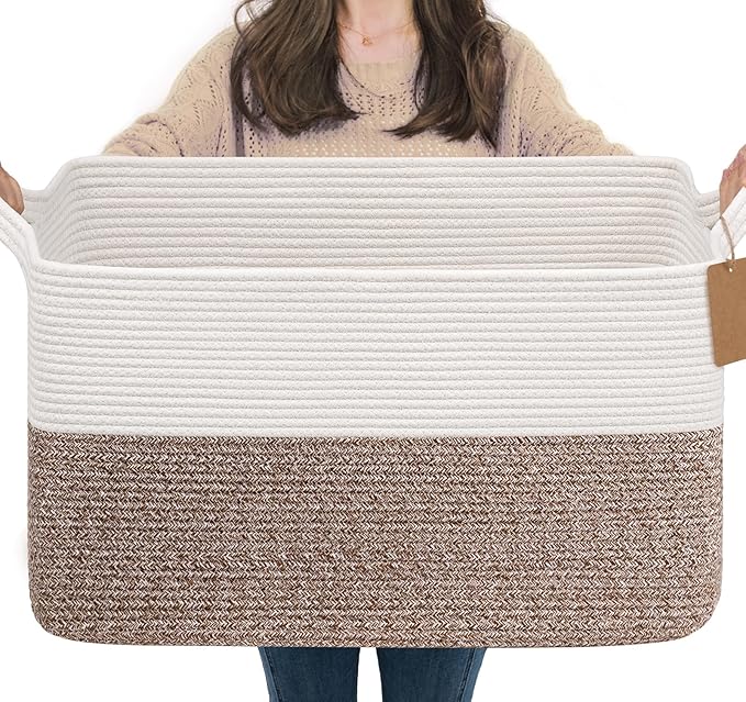 Goodpick Woven Storage Baskets for Organizing 22”x17”x12” Large Blanket Basket for Living Room Home Decor, Rope Nursery Toy Storage for Kids Baby Laundry Basket with Handles