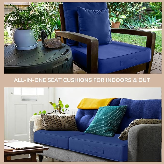 Codi Replacement Couch Cushions 2 Sets, Upholstery Foam with Covers for Sofa Chair Cushion Outdoor Seat - 24 × 24 × 4 Inch, High Density Foam,Navy