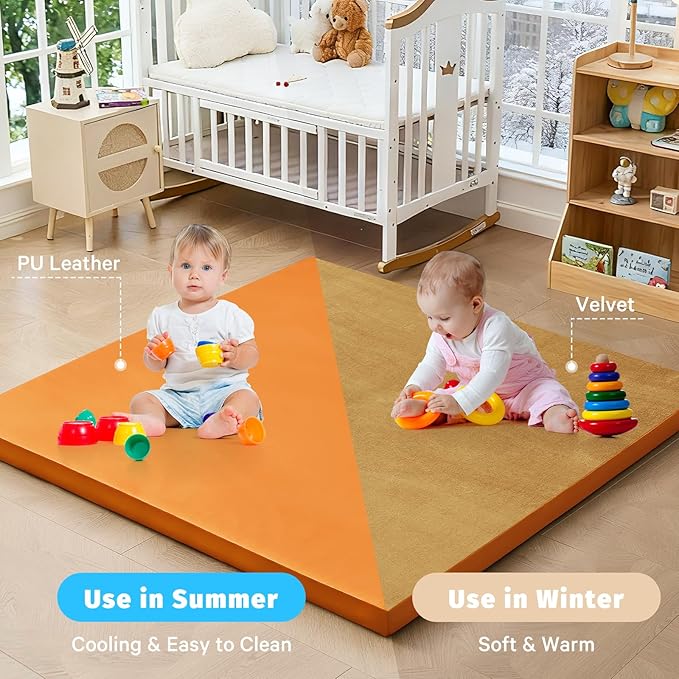 Waterproof Baby Play Mat for Floor Memory Foam 50 * 50 Cushion Playpen Playmat Tummy Time Crawling Mat Nursery Rug Thick Pad Create Soft & Safe Area for Infants,Toddler,Kid,Orange