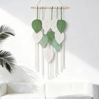 NYEONHRT Macrame Wall Hanging Boho Leaf and Feather Tapestry Handmade Woven Wall Art for Living Room Bedroom Nursery Decor 16x31 Inch (White green)