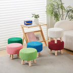 Wimarsbon Pouf Ottoman, 100% Cotton Knitted Boho Footstool, Round Footrest with Non-Skid Wood Legs, Home Décor Handmade Pouffe, Leisure Floor Step Stool for Living Room (Pink)