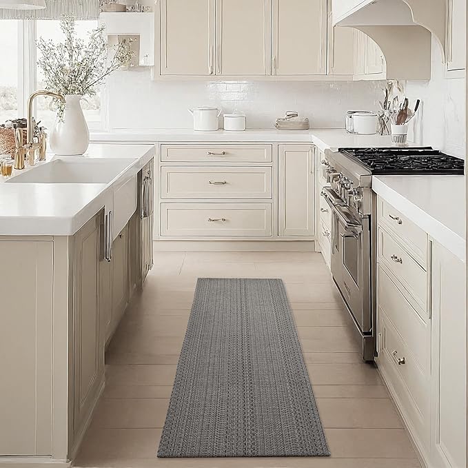 Runner Rug – Boho 2x6 ft Hallway Runner Rug Washable Non-Slip Entryway Rug with Rubber Backing, Grey, Machine Washable, Durable Hand-Woven Design for Home & Kitchen
