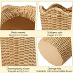 Weysat Scalloped Edge Basket Weave Pattern Planter Resin Plant Pot Holder Storage for Indoor Outdoor Planting Farmhouse Handmade Home Decor