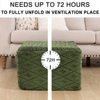 Fluffy Square Ottoman Pouf with All-in-One Foam Filling 20 x 14 Inches Furry Ottoman Foot Rest Foot Stool for Living Room or Bedroom (Green)