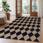 Lahome Colette Checkered Easy Jute Outdoor Rug, 5x7 Area Rugs for Living Room Nature Large Dining Room Carpet, Farmhouse Outdoor Patio Non Slip Diamond Carpet for Home Office Bedroom Backyard Deck