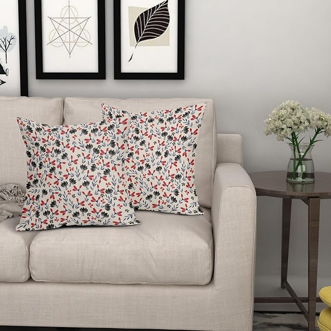 4th of July Floral Pillow Covers 18x18 Set of 2 Vintage Rustic Old Style Navy Blue Red Black Flower Print Decorative Outdoor Pillowcases Patriotic Throw Cushion Case Decor for Couch Sofa Bed