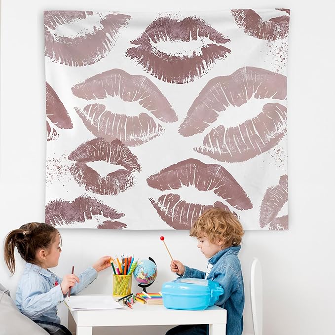 WNAGT Trendy Black and White Kiss Lips Tapestry Wall Hanging, Funky Makeup Wall Decor, Fashion Aesthetic Wall Blanket Decor for Girls Room College Dorm Makeup Room Beauty Room, 50x60 Inch