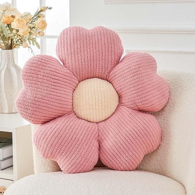Flower Throw Pillow, Cute Flower Shaped Pillow Decorative Throw Pillow for Bed Couch, Soft Daisy Pillows Floor Seating Cushion Cushions (19.6 Inch Pink)