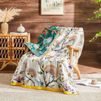 Boho Blanket Soft Muslin Boho Throw Blanket 100% Cotton Blanket All Seasons Reversible Rustic Floral Printed Vintage Rustic Farmhouse Decor Throw for Sofa Couch Chair (Beige, 80"x90")
