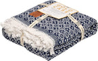 Gold Case Throw Blanket for Couch - 100% Recycled Turkish Cotton Blankets & Throws - Retro Soft Throw Blankets for Living Room - Boho Decorative Woven Couch Blanket - 60x80 - Navy Blue
