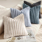 decorUhome Cozy Faux Fur Throw Pillow Covers 26x26 Set of 2 Decorative Soft Plush Striped Modern Farmhouse Boho Couch Euro Sham Pillow Cases with Velvet Back for Sofa Bed Living Room, Grey White