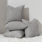 Topfinel Pack of 4 Decorative Throw Pillow Covers 24x24 Inch Soft Corduroy Boho Textured Striped Patchwork Pillow Covers Farmhouse Rustic Home Decor for Spring Sofa Living Room Couch Bed LightGrey