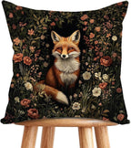YOU FOUND ME William Morris Abstract Vintage Floral Fox Design Velvet Throw Pillow Covers Home Decor, Retro Art Decor Pillowcase Cushion Cover for Bed Sofa Living Room, Square 18x18inch (Orange-Fox2)