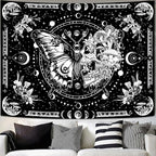 Skeleton Butterfly Tapestry Black and White Skull Mushroom Plants Tapestries Hippie Aesthetic Tapestry Wall Hanging for Bedroom Living Room Dorm (Black, 90” x 68”)