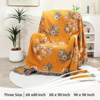 Boho Large Throw Blanket, 100% Organic Cotton Breathable Soft Bed Throw - Floral Bird Farmhouse Decor Blanket for Sofa Couch Chair Quilt and Gift. (Flower-Art, 80" x 90")