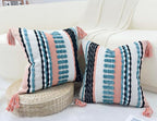 Boho Throw Pillow Covers 18x18 Aesthetic Neutral Boucle Couch Pillow Cover Rainbow Striped Decorative Accent Pillow Case for Couch Bed Sofa Farmhouse Bedroom,Modern Funky,Set of 2 Turquoise