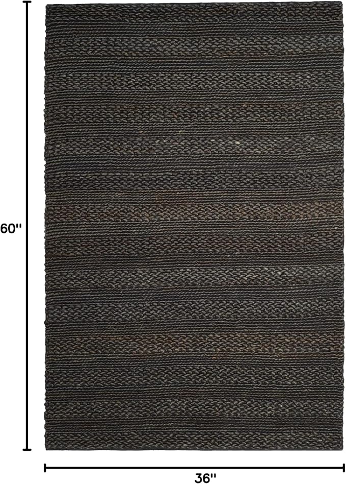 SAFAVIEH Area Rug 3x5 - Natural Fiber Collection - Charcoal, Handmade Jute, Braided Woven Design, Ideal for Entryway, Living Room, Bedroom (NF212C)