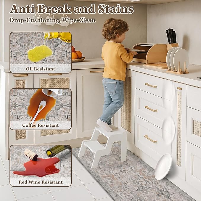 Arttown Kitchen Mats for Floor 2Pcs-Anti Fatigue Non Slip Mats for Kitchen Floor, Cushioned Waterproof & Stain-Resistant Boho Stripe Mat Set, Laundry Room, Office, Sink, Desk (Taupe)