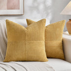 Fancy Homi 2 Packs Mustard Yellow Euro Decorative Throw Pillow Covers 26x26 Inch for Living Room Couch Bed, Farmhouse Boho Home Decor, Soft Corss Corduroy Patchwork Square Cushion Case 66x66 cm