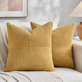 Fancy Homi 2 Packs Mustard Yellow Samll Decorative Throw Pillow Covers 14x14 Inch with for Couch Bed Sofa, Rustic Farmhouse Boho Home Decor, Soft Corss Patchwork Corduroy Square Cushion Case 35x35 cm