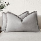 Foindtower Set of 2 Decorative Linen Fringe Throw Pillow Covers Cozy Farmhouse Cushion Cover with Tassels Accent Pillowcase for Couch Bed Living Room Home Bedroom Decor,12×24 Inch,Light Rustic Gray