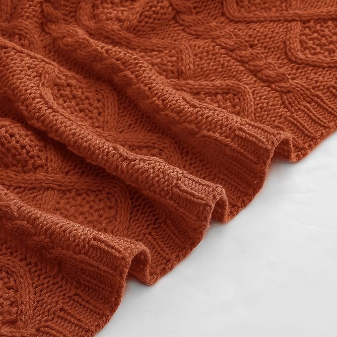 Homiest Acrylic Cable Knit Throw Blanket and Pillow Set, Sage Green, 50 x 60 Inch Blanket & 18 x 18 Inch Pillow, 3-Piece Modern Geometric Blanket Set for Couch, Bed, Travel