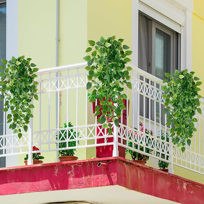 Sggvecsy Fake Hanging Plants 4 Pcs Artificial Hanging Plants Fake Ivy Vine Faux Pothos Vines Artificial Ivy Leaves Greenery Plant for Room Patio Home Indoor Outdoor Shelf Wall Garden Decor(No Baskets)
