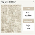 Abstract Rug 8x10 Large Living Room Rugs Neutral Modern Washable Area Rugs for Bedroom Dining Room Non-Slip Stain Resistant Foldable Thin Rug Beige Gray