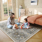 Machine Washable Rug for Living room: 6x9 Area Rugs Boho Vintage Rugs Stain Resistant Non Slip Low Pile Lightweight Soft Carpets for Bedroom Kitchen Dining Room Nursery Kids Room Farmhouse Home Office
