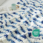 Amélie Home Chunky Knit Throw Blanket for Couch, Soft Chenille Crochet Blanket for Sofa, 50"x60", Space-Dyed Blue Striped