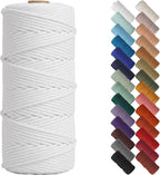 NOANTA White Macrame Cord 3mm x 109yards, Colored Macrame Rope, Cotton Rope Macrame Yarn, Colorful Cotton Craft Cord for Wall Hanging, Plant Hangers, Crafts, Knitting
