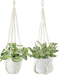 Dahey Macrame Plant Hanger Indoor Hanging Planter Basket with Wood Beads Handmade Woven Cotton Rope Flower Pot Holder Stand for Boho Outdoor Home Decor No Tassels, 35 Inch, Set of 2