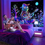 Galoker Blacklight Frog Tapestry Fantasy Neon Mushroom Tapestries UV Reactive Plant Floral Wall Tapestry Galaxy Space Tapestries Wall Hanging for Home Decor(H70.8×W92.5 inches)