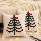 Tosleo Christmas Tufted Pillow Covers 18 x 18 inch Set of 2 Green Xmas Tree with Red Berry Throw Pillow Cover Party Decor Winter Holiday Embroidery Cushion Case for Sofa Couch Bed Living Room
