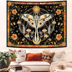 Aipon Orange Moth Tapestry Boho Retro Floral Flowers Tapestries Aesthetic Vintage Mushroom Tapestries for Bedroom Indie Sun Moon Tapestry Wall Hanging for Living Room Dorm (60'' × 44'')