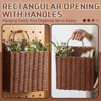 2 Pack PE Rattan Hanging Wall Basket Wicker Hanging Basket for Front Door Mail Flowers Books Accessories Organizing Boho Rustic Farmhouse Wall Decor(Square Opening)